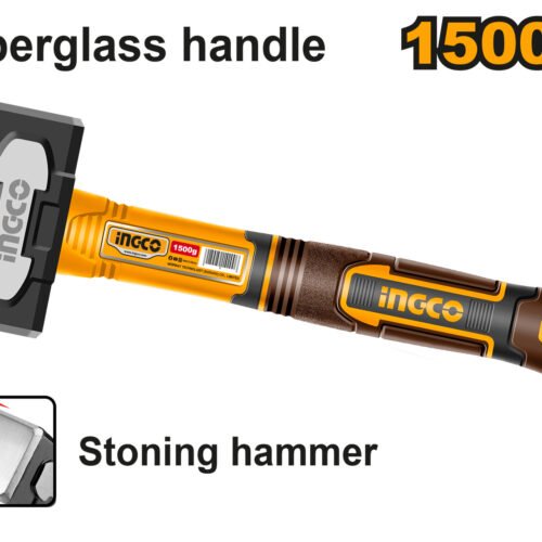 Martillo de 1500g con mango de fibra.