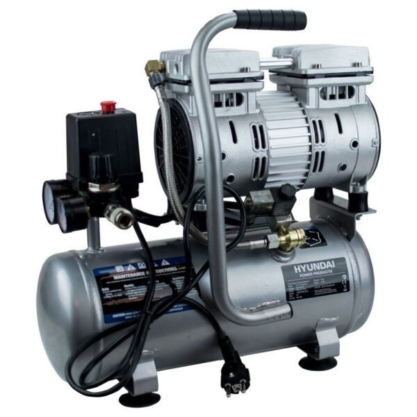 Compresor de aire Hyundai plateado industrial compacto