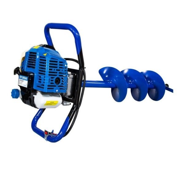 Taladro de tierra Hyundai azul, motor potente.