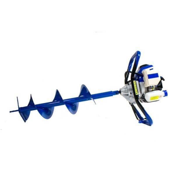 Taladro de tierra azul con motor.