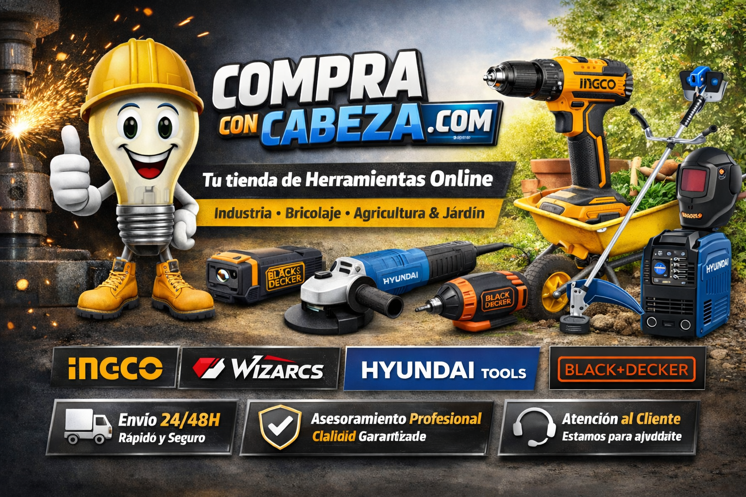Herramientas Hyundai Ingco Black Decker y Wizarcs en Compra con Cabeza