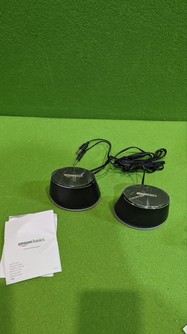 Amazon Basics - Altavoces para ordenador alimentados por USB con sonido dinámico, Paquete de 2, Negro