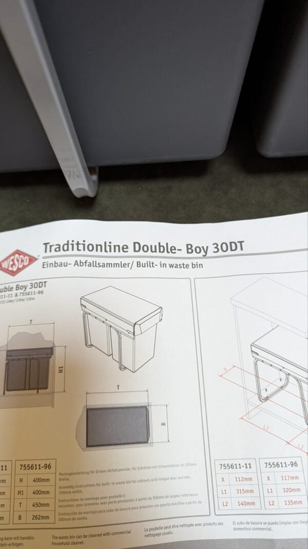 Cubo de basura empotrable de 15 litros cada uno