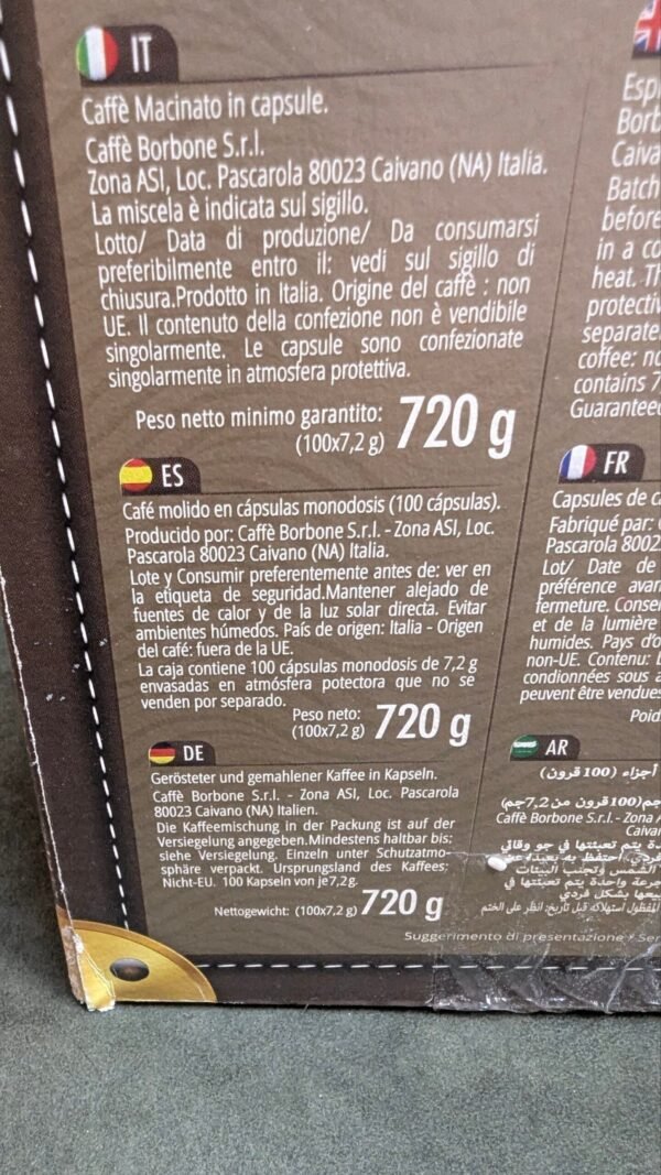 Caffe Borbone Don Carlo, Mezcla de Café Azul 100 Capsulas