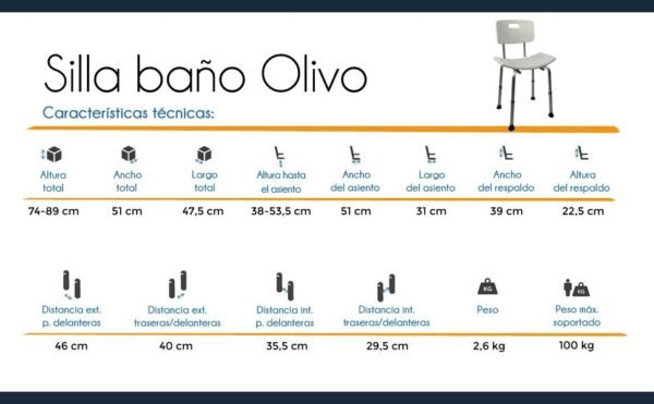 1000098615.jpg Silla de baño Olivo con especificaciones técnicas.
