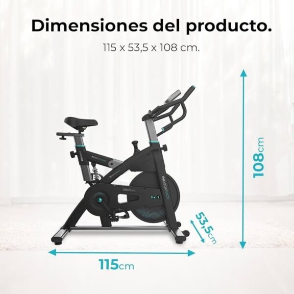 Bicicleta estática con dimensiones 115x53,5x108 cm.