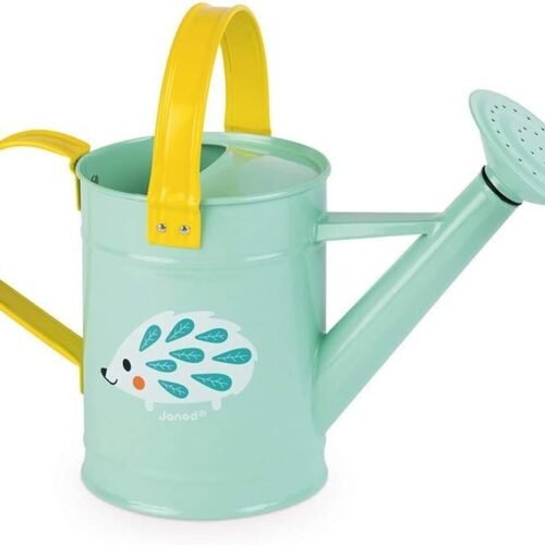 Regadera infantil verde con diseño de erizo.