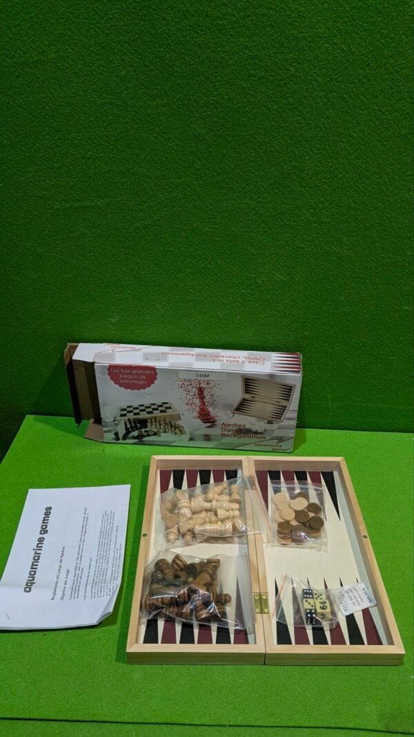 Ajedrez damas y backgammon en estuche, 2 jugadores