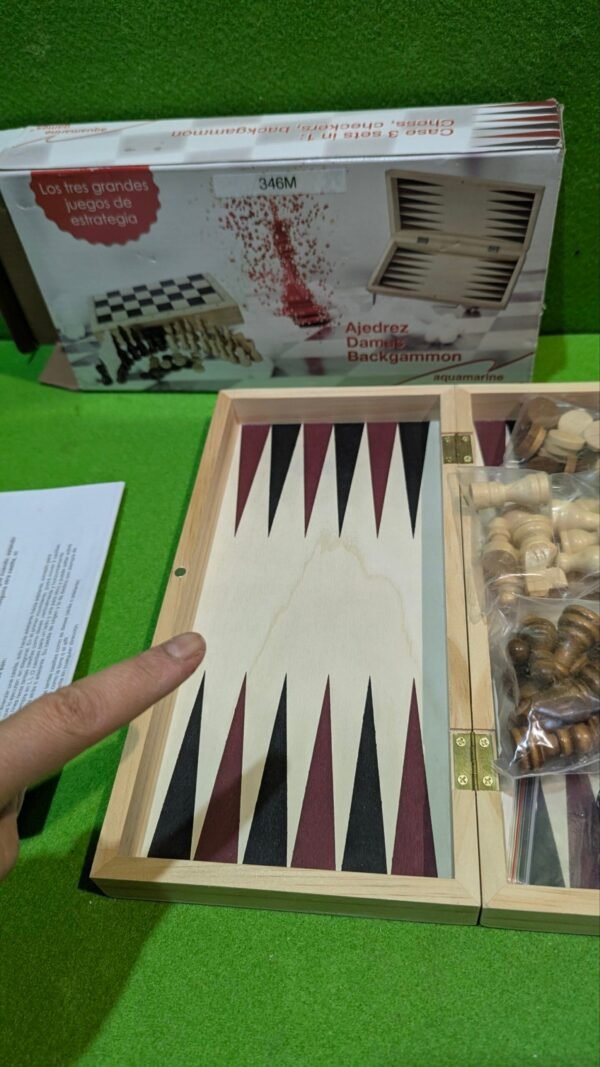 Ajedrez damas y backgammon en estuche, 2 jugadores