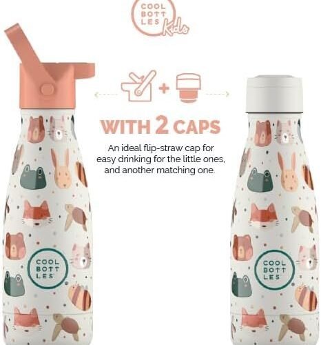 Botellas para niños con dos tapas intercambiables.