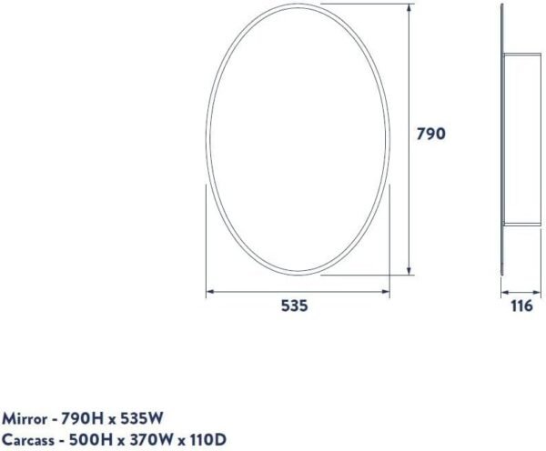 Esquema dimensiones espejo rectangular y carcasa.