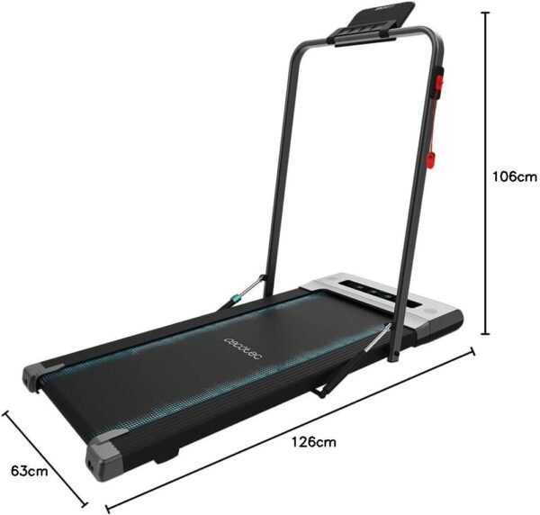 Cinta de correr plegable con dimensiones.