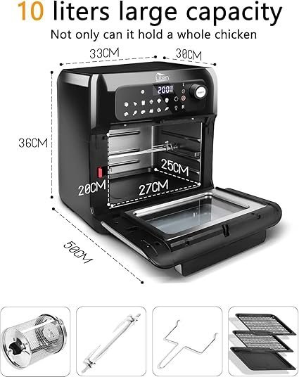Freidora de Aire sin Aceite 10L Horno de Aire Caliente 1500W