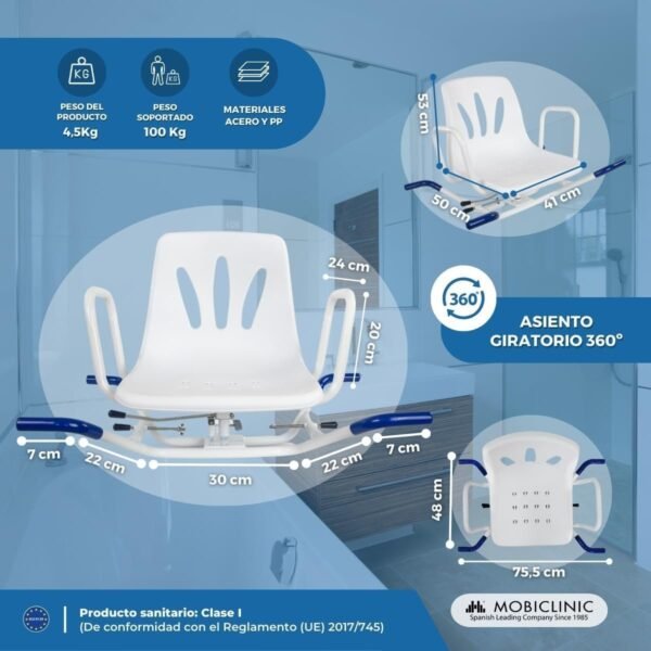 Mobiclinic Silla de baño giratoria Lago