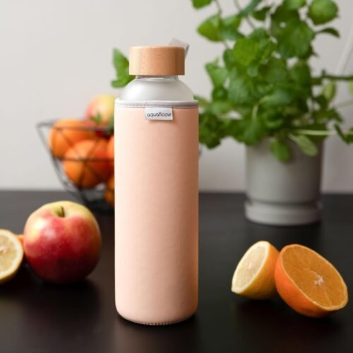 Aquafloow Botella Agua de Vidrio con Tapa de Neopreno de 700ml