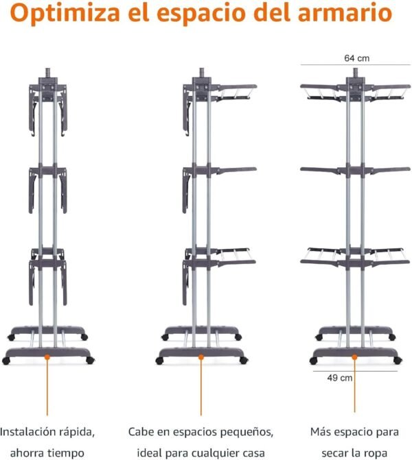 Tendedero tipo torre 4-niveles, 126 x 64 x 173 cm
