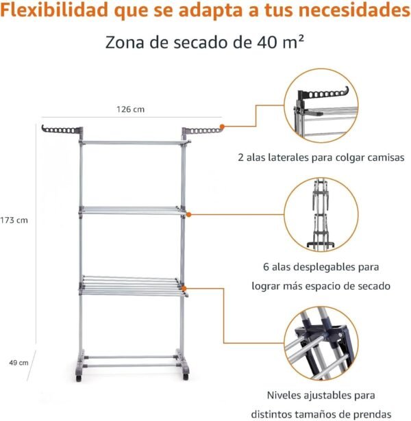 Tendedero tipo torre 4-niveles, 126 x 64 x 173 cm