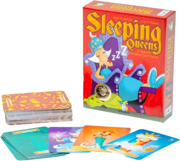 Juego de cartas Sleeping Queens en mesa.
