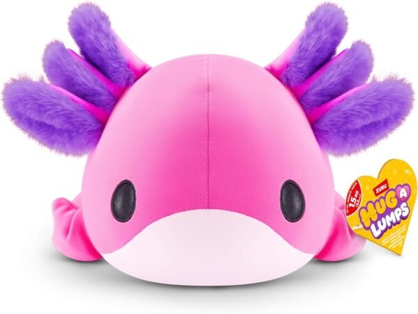 Peluche axolote rosa con orejas moradas