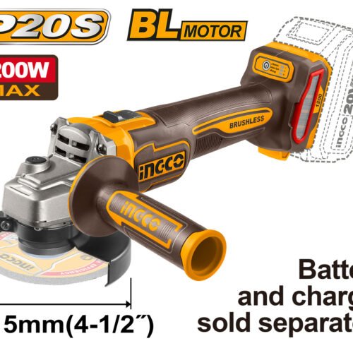 Amoladora angular inalámbrica 1200W sin escobillas, batería no incluida.