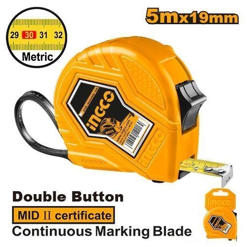 Cinta métrica naranja de 5m x 19mm, ingco