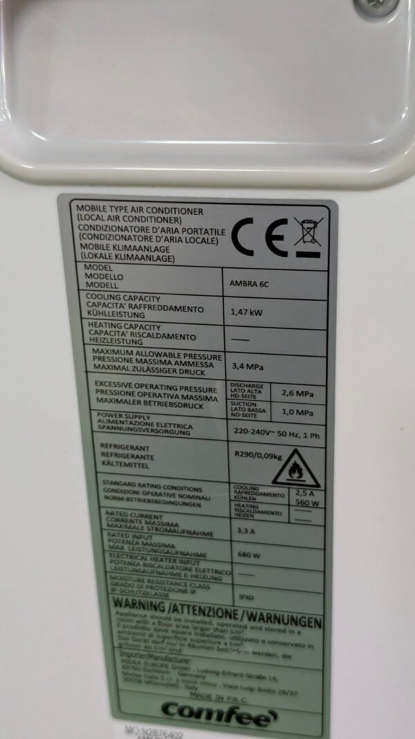 COMFEE' Aire acondicionado portátil 5000 BTU/h ámbar 6C