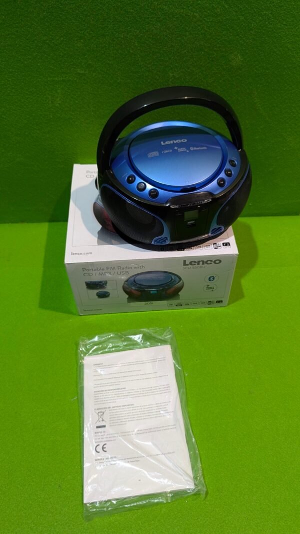 Lenco Radio CD Portátil SCD-550BU Azul, Bluetooth, USB, Radio FM