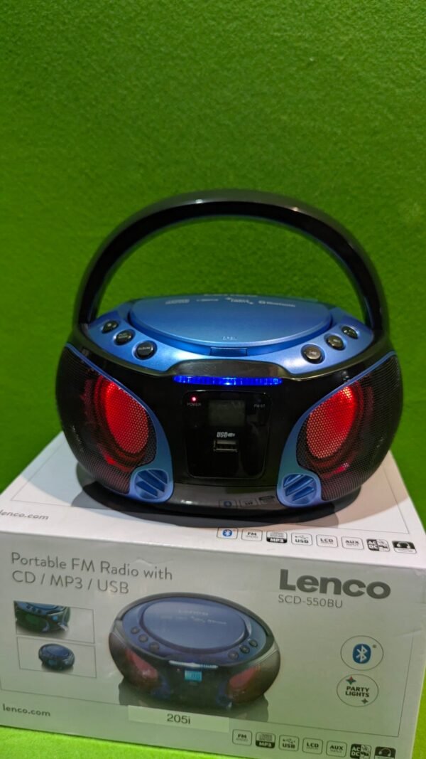 Lenco Radio CD Portátil SCD-550BU Azul, Bluetooth, USB, Radio FM