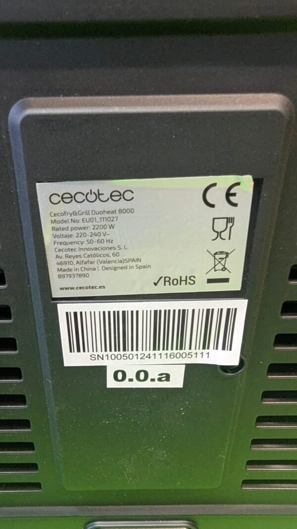 Cecotec Freidora de Aire 8L con Doble Grill, Air Fryer, Cecofry&Grill Duoheat 8000. 2200W