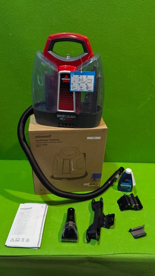 Aspiradora portátil Bissell SpotClean ProHeat con accesorios.