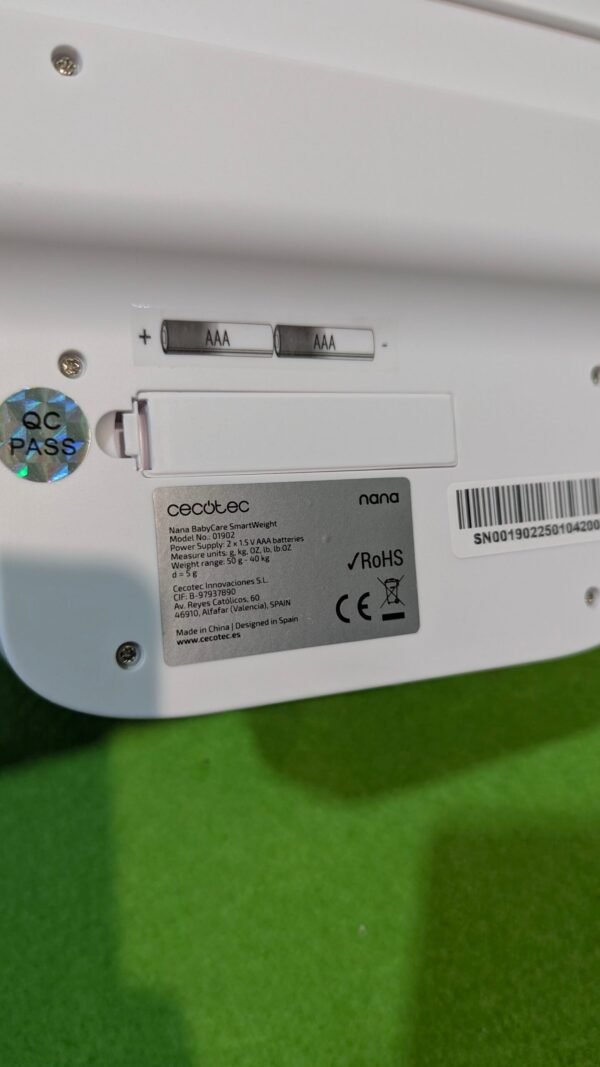 Parte trasera de báscula Cecotec Nana BabyCare.