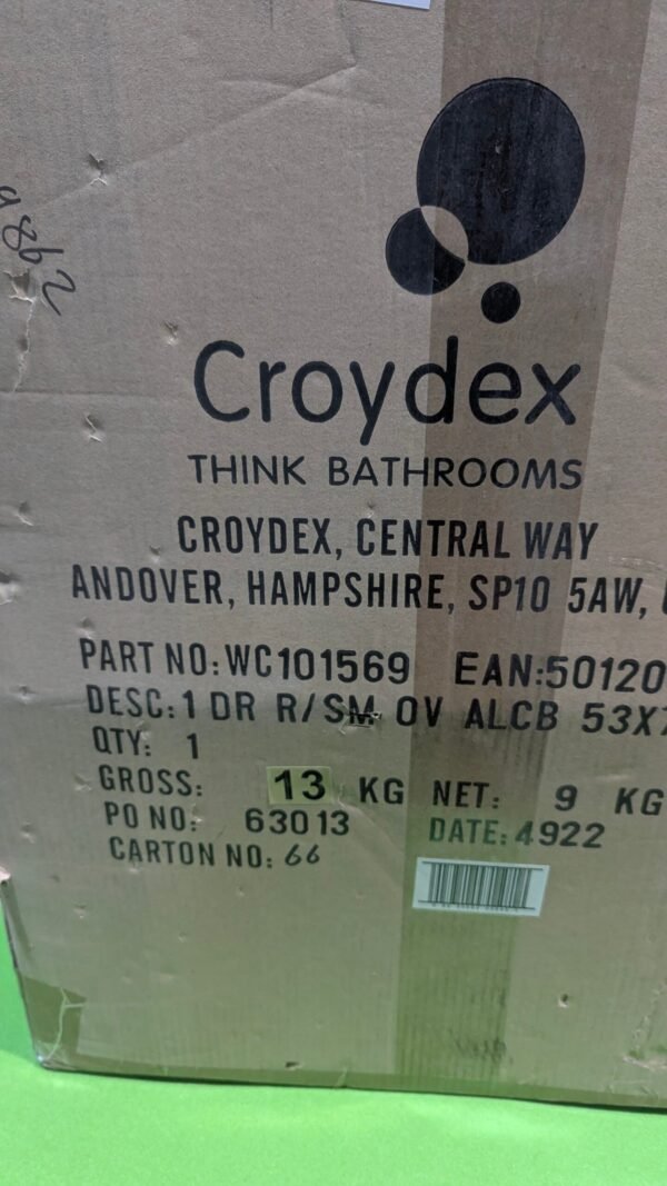 Etiqueta en caja de cartón Croydex, peso 13 kg.