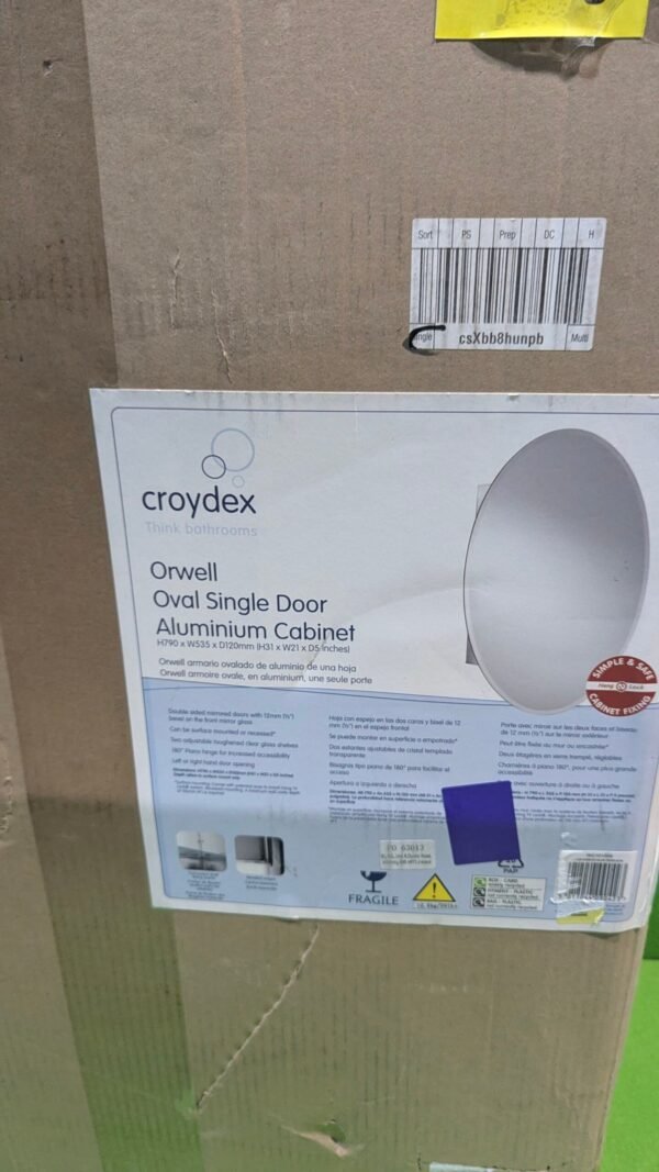 Armario de baño ovalado de aluminio con espejo.