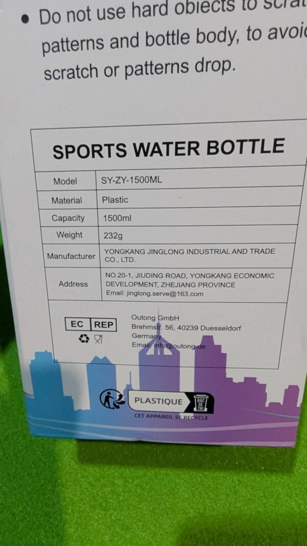 Botella Agua, 1500ML Libre de BPA, Botella Agua Gimnasio
