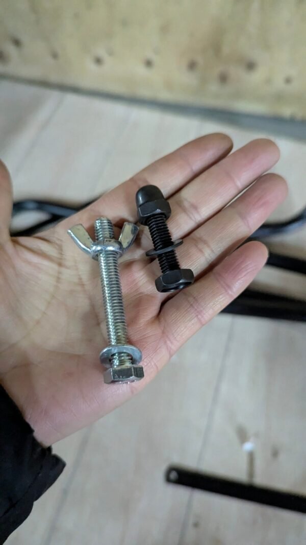 Mano sosteniendo dos tornillos metálicos de diferentes tamaños.