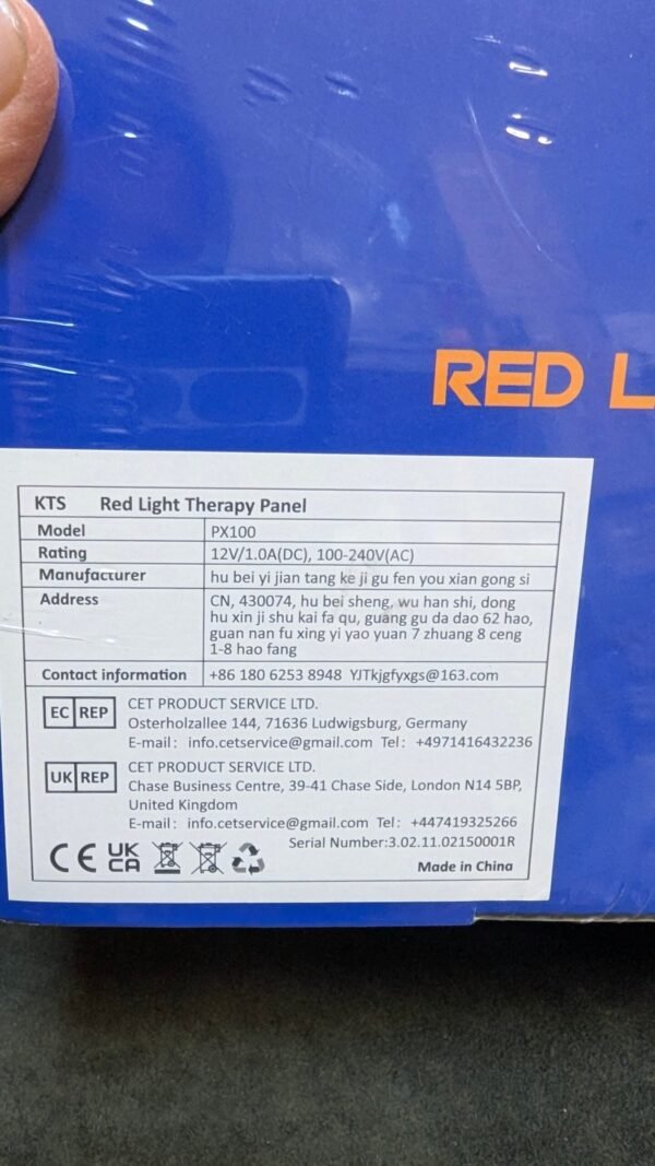 Etiqueta de panel de terapia de luz roja KTS.