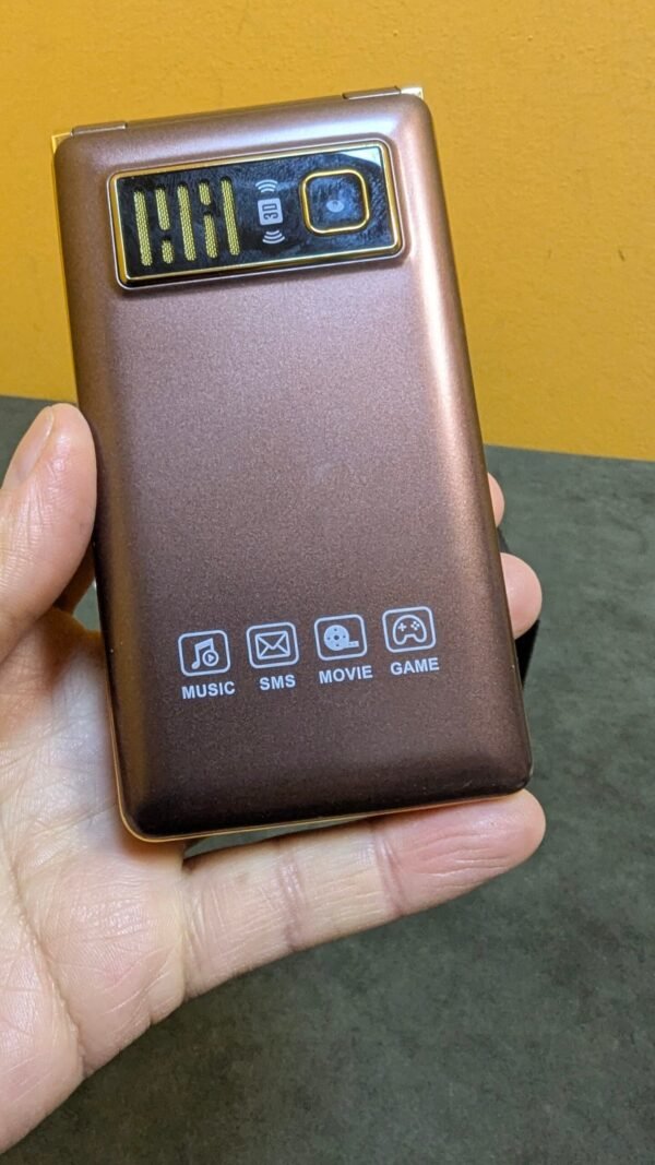 Móvil plegable vintage con iconos multimedia.