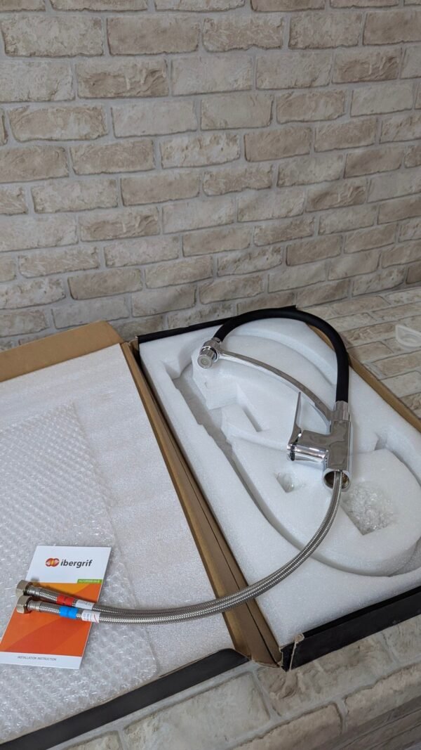 Ibergrif M14004-2 Prague – Grifo de cocina monomando con caño flexible negro y 2 funciones