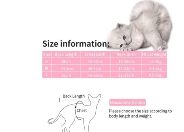 Tabla de tallas para ropa de gato.