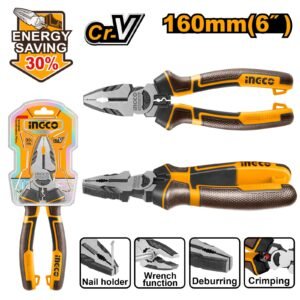 Alicate Universal Profesional INGCO 160mm (6") - 30% Más de Fuerza - Acero CR-V
