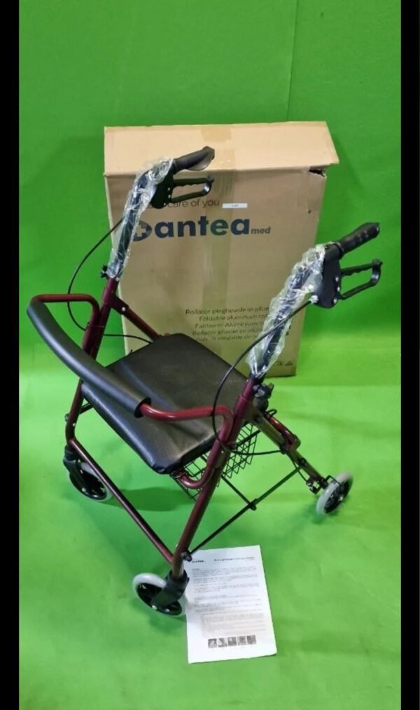 Andador de Aluminio Plegable Rojo 4 Ruedas - Andador Para Ancianos