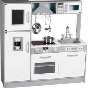 Cocina de juguete, disposición en línea, de madera