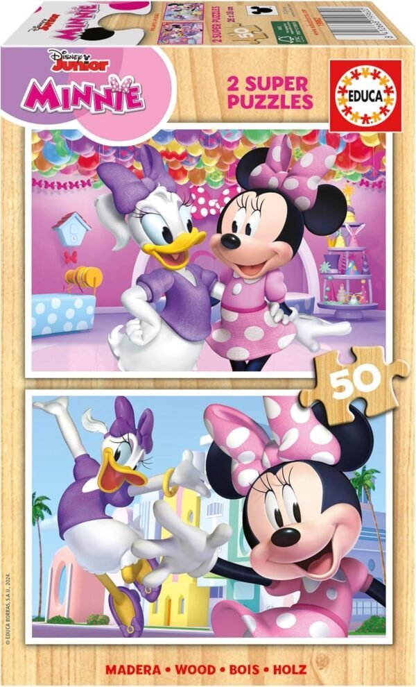 Educa - Minnie | Set de 2 Puzzles Infantiles de Madera con 50 Piezas