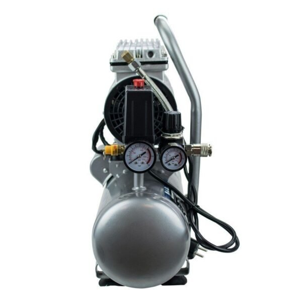 hyac6-07s-compresor-silencioso-hyundai-6-l-1.jpg Compresor de aire industrial con manómetros.