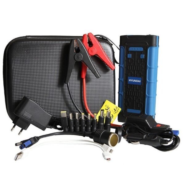 Kit de arranque Hyundai con cables y adaptadores.