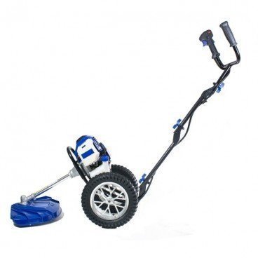 Cortacésped manual con dos ruedas y manillar ajustable.