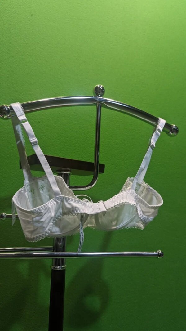 Sujetador blanco en percha cromada.
