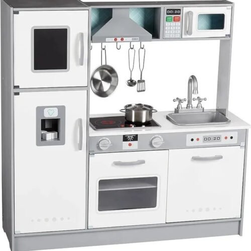 Cocina de juguete, disposición en línea, de madera