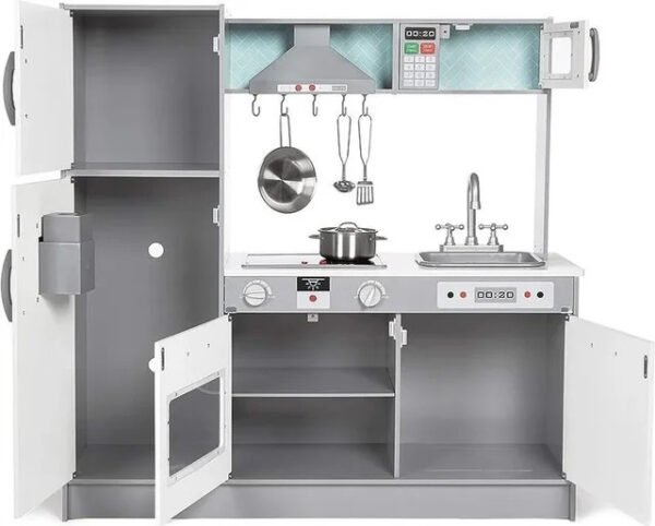 Cocina de juguete, disposición en línea, de madera