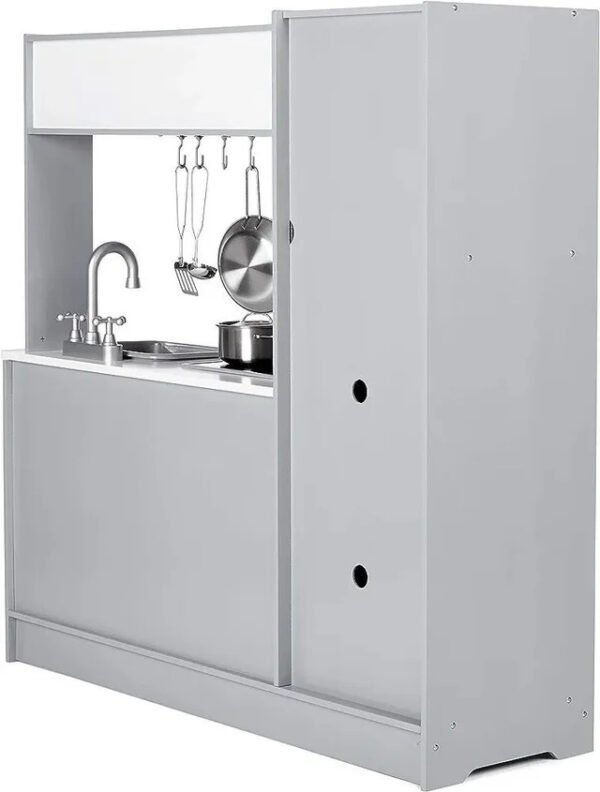 Cocina de juguete, disposición en línea, de madera